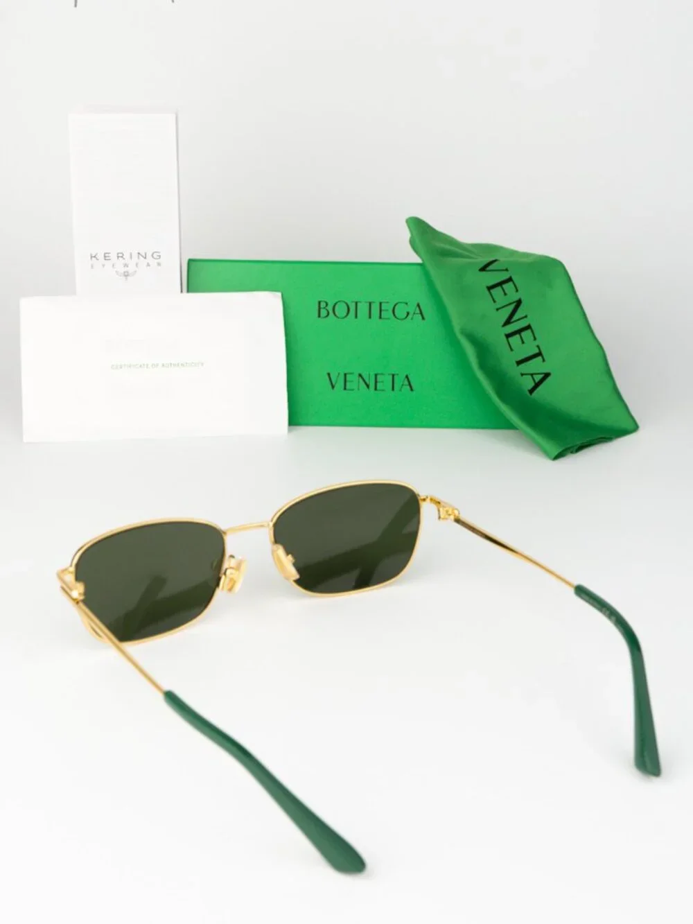 Bottega Veneta Men Sunglasses Gold Green Rectangle BV1300S 002 NEW AUTHENTIC